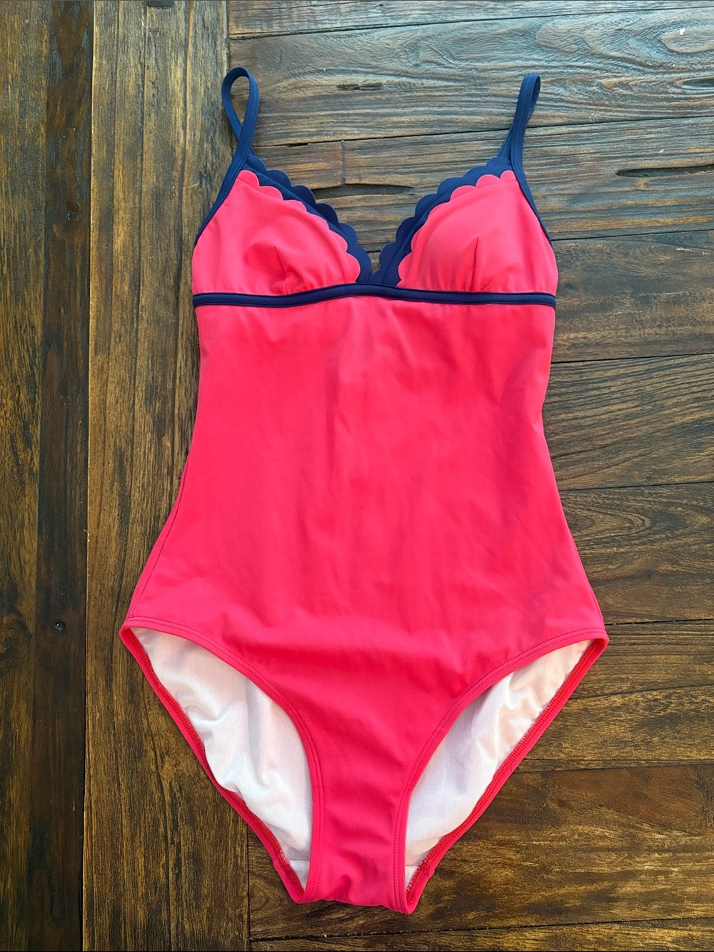 Boden Pink One-Piece Swimsuit with Navy Trim